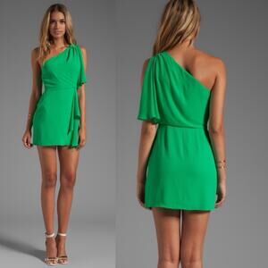 BCBG MAXAZRIA Mina One Shoulder Dress Ruffle Kelly Green Size 2 Party Chic